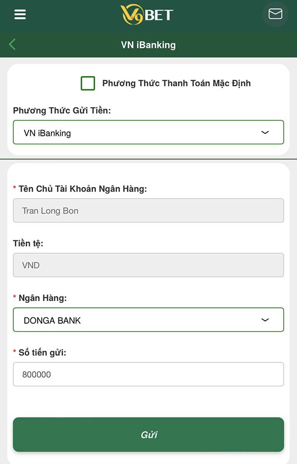 nạp tiền V9bet bằng internet banking